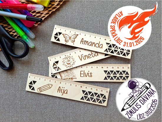 Personalizēts lineāls ar gravētu vārdu (15cm) (jo vairāk, jo lētāk)